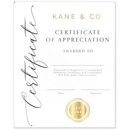 8"x10" Acrylic Print with Modern Certificate design