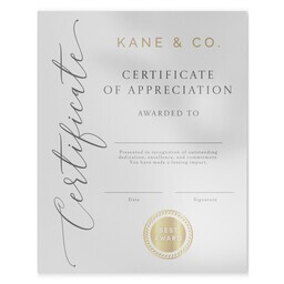 Economy Metal Print 8"x10" with Modern Certificate design