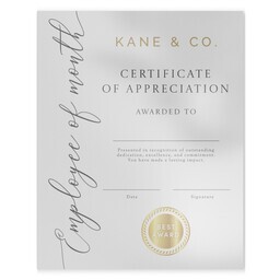 Economy Metal Print 8"x10" with Modern Certificate Employee design